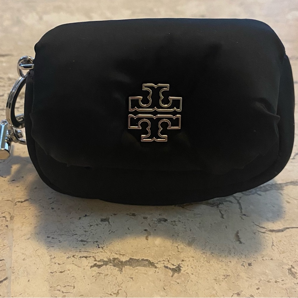 Tory Burch Black Key Pouch with Silver Logo